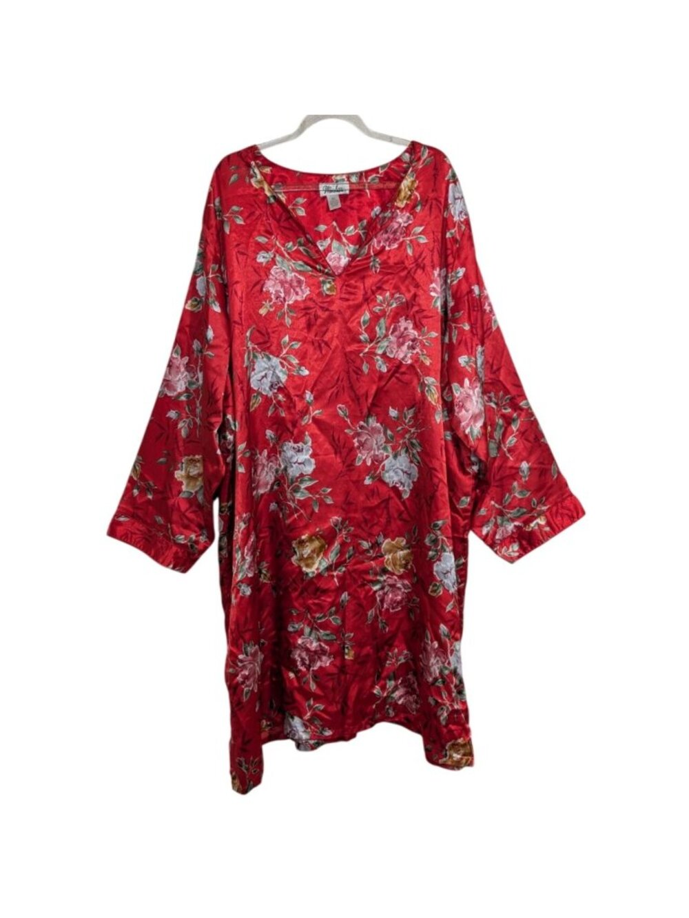 Winlar Satin Floral House Coat Womens Plus Size 3X Red Lightweight Whimsigoth
